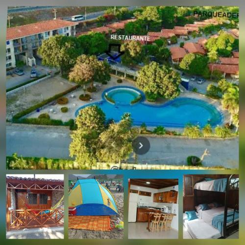 a collage of pictures of a pool and a house at Chalet Completo para Familias Condominio Campestre Privado con Piscinas, wifi, AC in Santa Marta