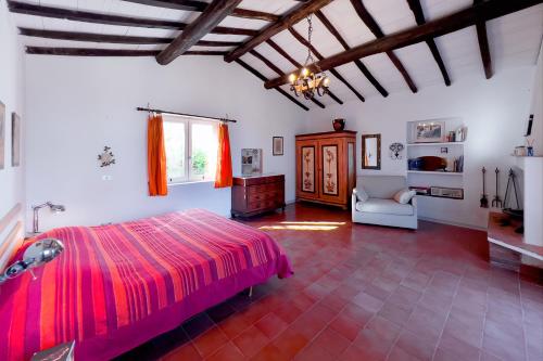 a bedroom with a bed and a chair in a room at Villa Caterina Quiete e Mare-Goelba in SantʼAndrea