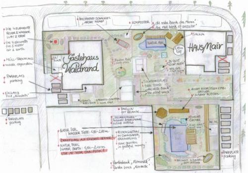 a drawing of a plan of a restaurant at Gästehaus Waldrand Garni in Wiesing