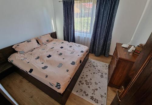a bedroom with a bed and a window at Casa Dragomir in Plaiu Şarului