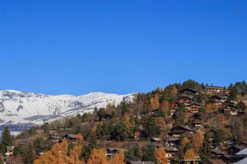 un grupo de casas en una colina en las montañas en Charmant appartement au coeur de Vercorin, en Vercorin