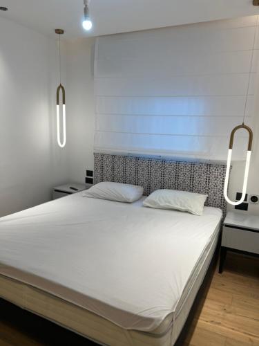 ein Bett mit zwei Kissen auf einem Zimmer in der Unterkunft יחידת דיור סביון2 in Savyon