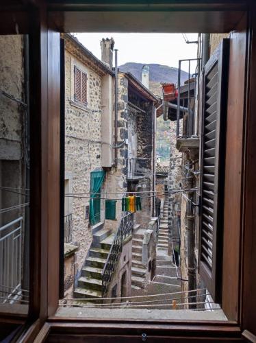 a view of an alley from a window at Casa Scanno centro storico in Scanno