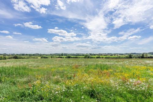 a field of flowers in a field with a cloudy sky at The Grove - Converted Cattle Barn in Malmesbury