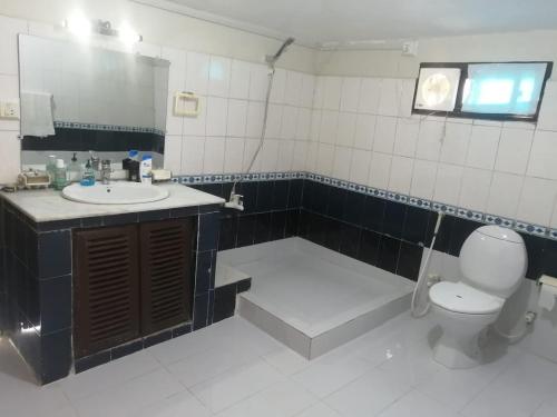 La salle de bains est pourvue d'un lavabo, de toilettes et d'un miroir. dans l'établissement LEVEL FIVE ZERO, à Murree