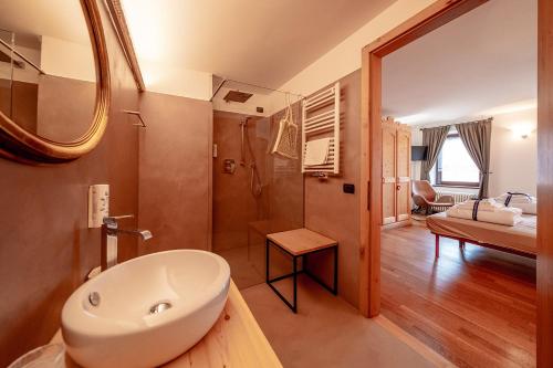 a bathroom with a sink and a mirror at Agriturismo Mas dei Chini in Trento