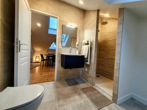 a bathroom with a toilet and a sink at Appartement Premium dans une belle demeure - Hyper centre-ville de Reims in Reims