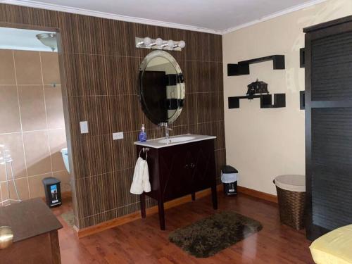 a bathroom with a sink and a mirror on the wall at Los Alessandria in Cerro Punta
