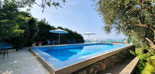 una piscina con sillas y sombrilla en Boutique Home Saltaragazza, en Petrovac na Moru