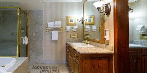 La salle de bains est pourvue d'un lavabo, d'un miroir et d'une baignoire. dans l'établissement Maverick Hotel and Casino by Red Lion Hotels, à Elko