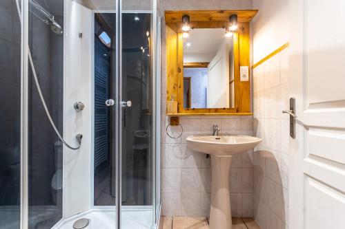 a bathroom with a shower and a sink at Gite de la voie verte gitesdes2vallees in Cornimont