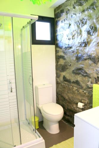 a bathroom with a toilet and a shower at Madeira Native Motion Guest House in Fajã da Ovelha