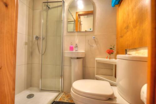 a bathroom with a shower and a toilet and a sink at Cozy & cute studio in the heart of Valletta GOVAL2 in Valletta