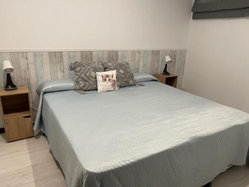 Un dormitorio con una cama grande con una almohada. en TECNOCORDOBA aparcamiento privado gratuito y piscina, en Córdoba