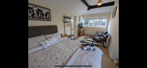 a bedroom with a large bed and a window at Counting Sheep in Great Longstone
