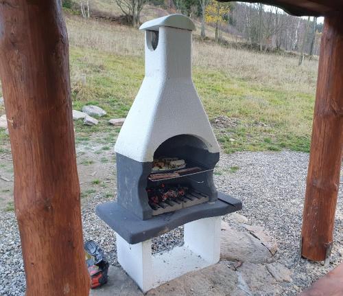 um forno exterior com uma pizza dentro em Chata Lisa em Stronie Śląskie