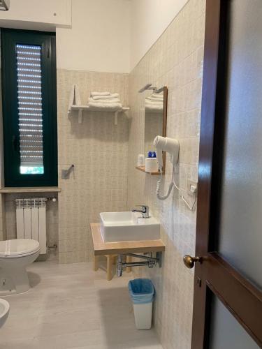 uma casa de banho com um lavatório e um WC em Residence Europa em Piacenza