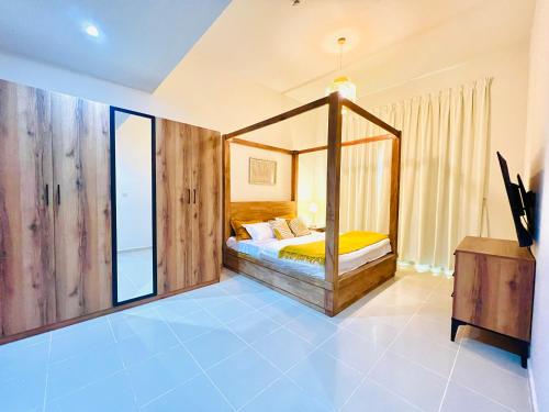 Calm&Cozy1BR- Dubai Silicon Oasis-15min-Dxb airpt tesisinde bir odada yatak veya yataklar