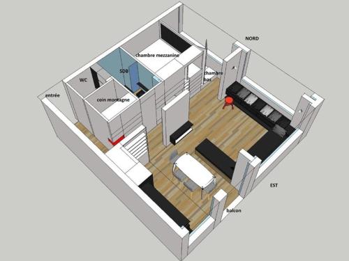 a drawing of a house with a floor plan at Appartement spacieux rénové avec WiFi et au pied des pistes - FR-1-455-11 in La Plagne