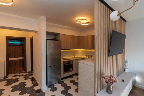 Η κουζίνα ή μικρή κουζίνα στο Clăbucet Luxury Apartament