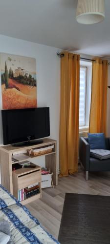 ニーデルブロン・レ・バンにある1 rue des romains studio meublé claussのリビングルーム(薄型テレビ、ソファ付)