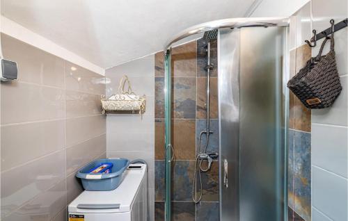 uma casa de banho com um chuveiro e um WC. em Gorgeous Home In Posedarje With Kitchen em Posedarje
