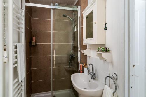 a bathroom with a sink and a shower at Anchor Cottage in Dartmouth