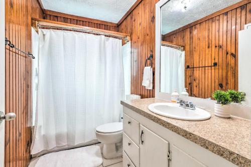 La salle de bains est pourvue d'un lavabo et d'un miroir. dans l'établissement Houston Home with Private Deck about 2 Mi to Dtwn!, à Houston