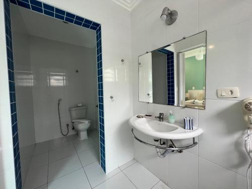 a bathroom with a sink and a toilet at Hotel The Green Ecologic in Guarujá