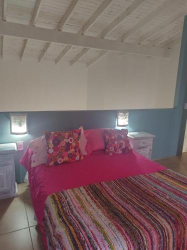 1 dormitorio con 1 cama grande con manta rosa en Aires de Ambar en Merlo