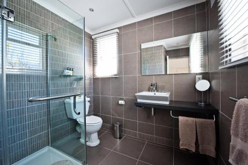 a bathroom with a toilet and a sink and a shower at Ballinderry, The Robertson Guest House in Robertson