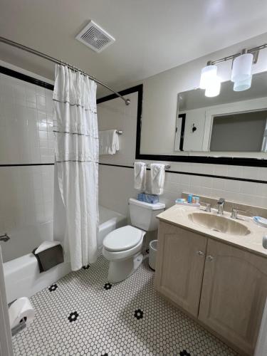 a bathroom with a toilet and a sink and a tub at Elaine's Cape May Boutique Hotel in Cape May