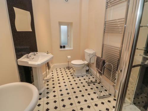 een badkamer met een wastafel, een toilet en een douche bij Seascape in Morpeth