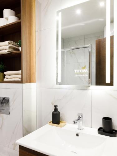 a bathroom with a sink and a mirror at Apartman 34 Razloga in Zlatibor