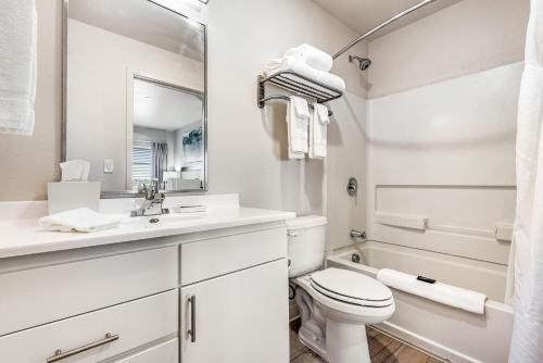 bagno bianco con servizi igienici e lavandino di Parks Residential Denver a Centennial