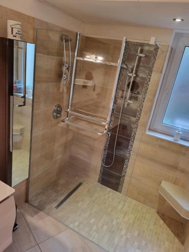eine Dusche mit Glastür im Bad in der Unterkunft Moulin Vieux in Saint-Palais-sur-Mer