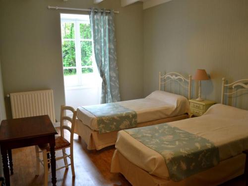 pokój hotelowy z dwoma łóżkami i oknem w obiekcie Gîte spacieux avec jardin, piscine, cheminée, et équipements bébé au cœur des vignes du Cognac - FR-1-653-59 w mieście Lignières-Sonneville