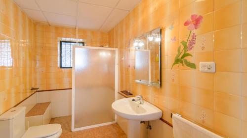 a bathroom with a sink and a toilet and a shower at Vivienda Rural Pepe el del Aceite Trasmulas by Ruralidays in Granada