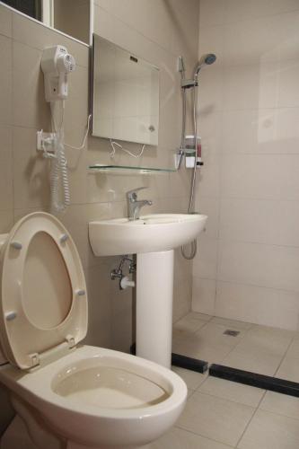 a bathroom with a toilet and a sink at Niuge Minsu Homestay in Yuli