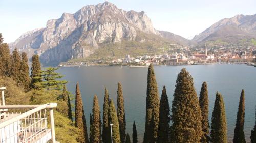 a view of a lake with trees and a mountain at Hotel Griso Collection in Malgrate
