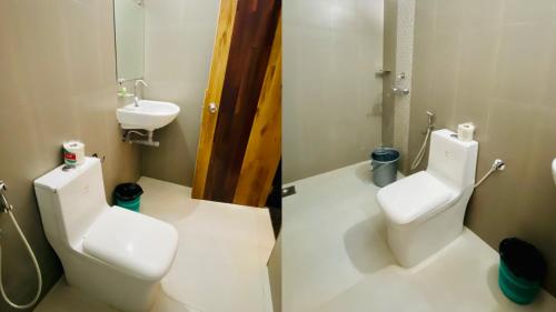 La salle de bains est pourvue de toilettes et d'un lavabo. dans l'établissement BSG Stay - Turtle Beach Morjim Goa, à Morjim