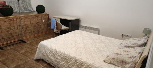 a bedroom with a bed and a desk and a chair at Гостевая комната in Chernivtsi