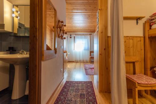 a bathroom with a sink and a toilet in a room at Petit Arnica in Selva di Cadore