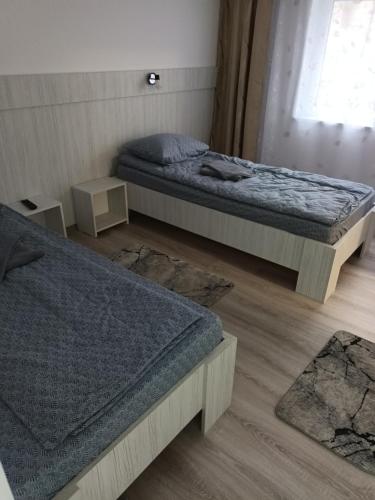 um quarto com 2 camas e uma janela em apartament de lux em Lupeni