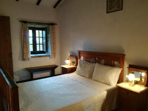 1 dormitorio con 1 cama y 2 luces en las mesas en Casa Grande, Turismo de Habitação e Casas de Campo, en Paços da Serra