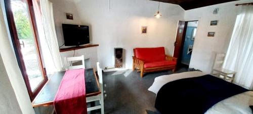 1 dormitorio con 1 cama, TV y silla en Maidi en San Carlos de Bariloche