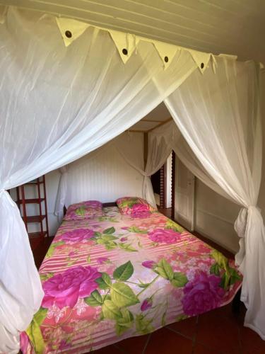 a bedroom with a bed with a canopy at LE DOMAINE DE LA VALLEE in Le Morne Rouge