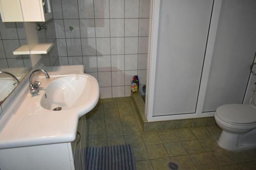 a bathroom with a sink and a toilet at Thalia's House in Tríkala