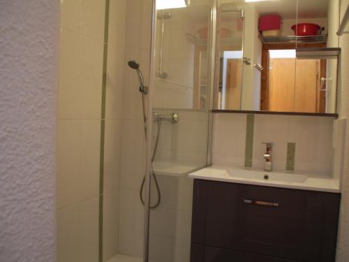 La salle de bains est pourvue d'une douche et d'un lavabo. dans l'établissement Appartement Châtel, 2 pièces, 4 personnes - FR-1-200-175, à Châtel