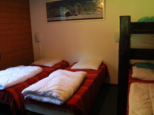 シャテルにあるAppartement Châtel, 2 pièces, 6 personnes - FR-1-200-235のベッド3台が並ぶ客室です。